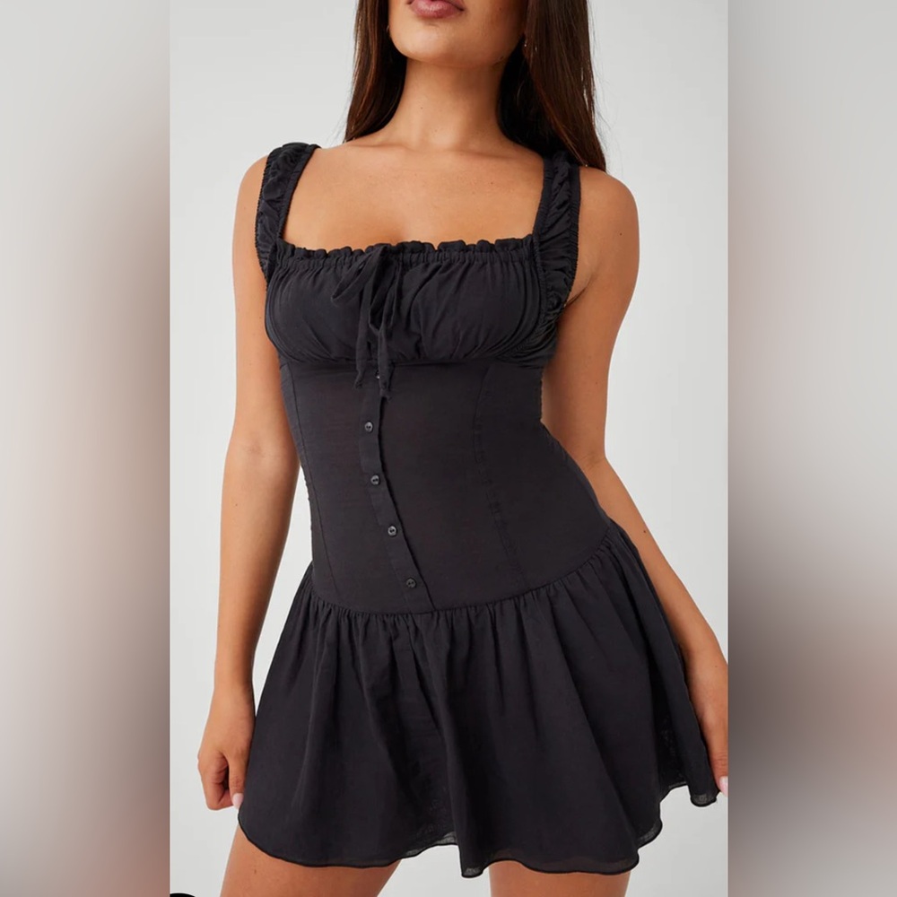Frankie’s Bikinis Christa Ruffle Mini Dress Black